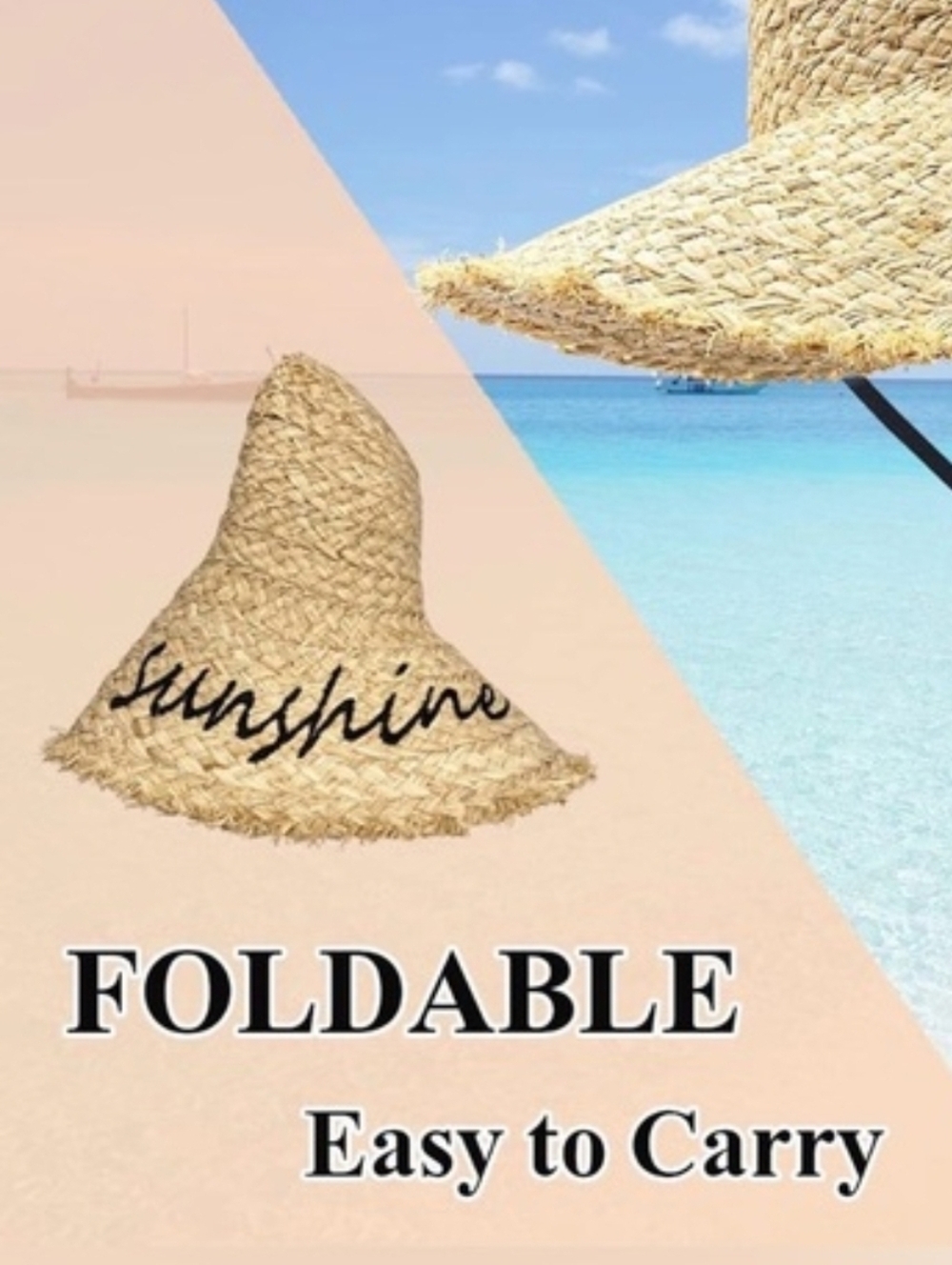🔥2for$20 Straw Sun Hat - "Hello Sunshine" Wide Brim - Natural - CRUSHABLE - Picture 11 of 11